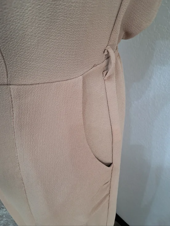 Monteau Md Jumpsuit Beige V-Neck Short Sleeve Lightweight Wide Leg Career - Picture 8 of 10